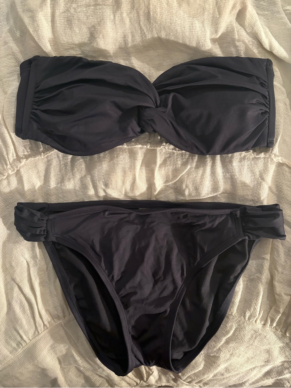 MOSSIMO NWOT Twist Bandeau Bikini Mid Rise Full Brief Swim Set Charcoal Ink